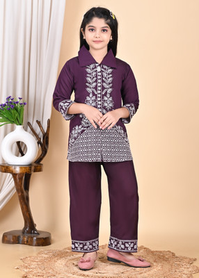 RIJIYA DRESSES Girls Festive & Party, Wedding Kurta and Pyjama Set(Purple Pack of 1)