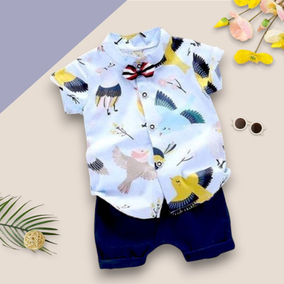 WinsKart Baby Boys & Baby Girls Party(Festive) Shirt Shorts(DOVEBIRD_SKY_BLUE)