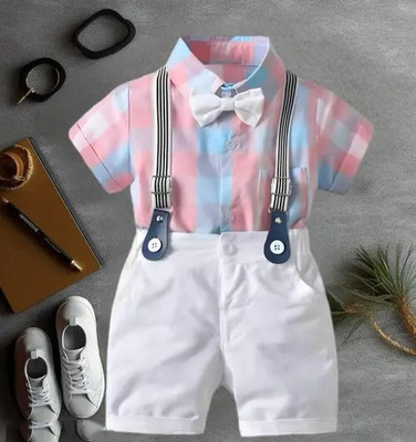 LittleRebel Baby Boys Casual Shirt Shorts(Peach)