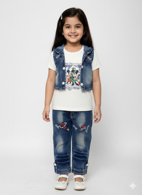 Girijesh Singh Baby Girls Mickey Casual Top Jeans(Blue)