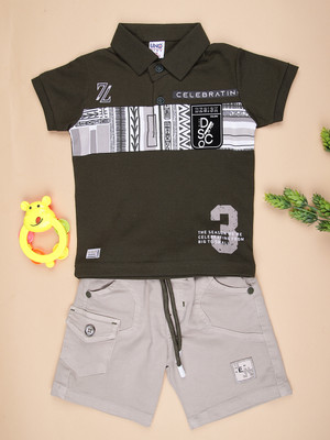 V-MART Boys Casual T-shirt Shorts(Olive)