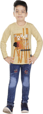 HRR Boys Casual T-shirt Jeans(Beige)