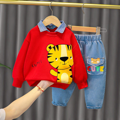 HAMPU Baby Boys & Baby Girls Casual Sweatshirt Jeans(RED)