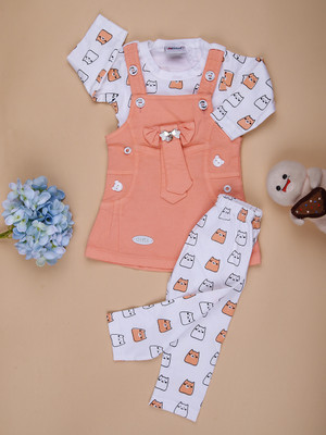 V-MART Baby Girls Casual Top Dungaree(Light Peach)