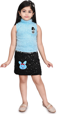 Nazneen Girls Party(Festive) Top Skirt(Light Blue)