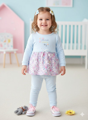 Kiko Baby Girls Casual Top Pant(Blue-1)