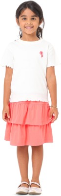 Nuego Girls Casual T-shirt Skirt(Off White, Red)