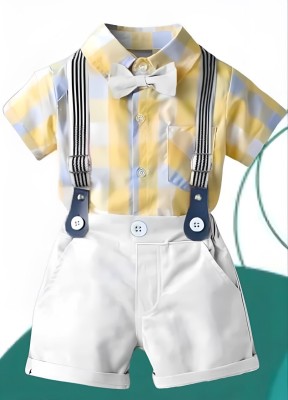 ditya fashion Baby Boys & Baby Girls Party(Festive) Shirt Shorts, Shirt, Bow Tie, Suspenders(S.S YELLOW)