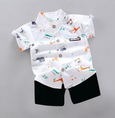 vrunda creation Baby Boys & Baby Girls Casual Shirt Shorts(White)