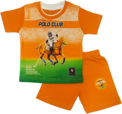FASHION GRAB Baby Boys & Baby Girls Casual T-shirt Shorts(ORANGE)