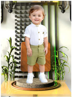 Riyannshi Boys Casual Shirt Pant(Green)