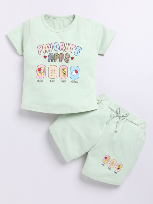 CERABI Girls Casual Top Shorts(GREEN-1)