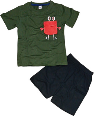 Haafa Boys & Girls Casual T-shirt Shorts(Dark Green)