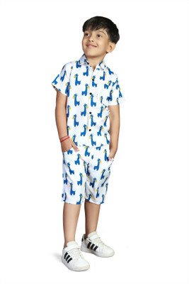 Kenvi Textile Boys Casual Shirt Shorts(white, Blue)