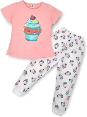 CERABI Girls Casual Top Track Pants(Pink)