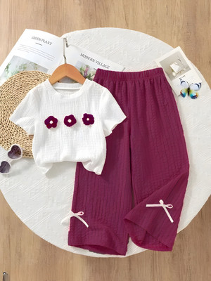 US KOLKATA Girls Casual Top Pant(white, PURPLE)