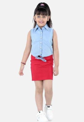 Tillu Pillu Girls Casual Shirt Skirt(Red, Blue)