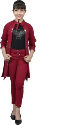 PERFECTPIVOT Girls Casual Shrug Pant, Top(Maroon)