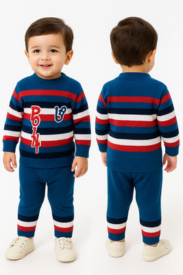 kidfashion Baby Boys & Baby Girls Barbie Party(Festive) Sweater Pant(Blue, Multicolor Striped)