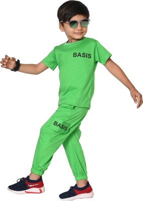 N C FASHION Boys Casual T-shirt Track Pants(Green)