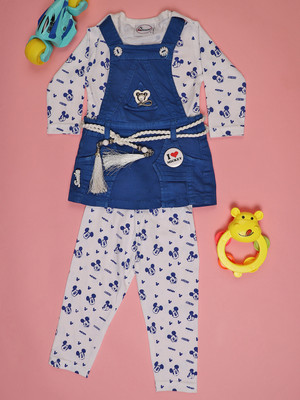 V-MART Baby Girls Casual T-shirt Dungaree(Mid Blue)