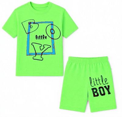 STYLESHIVAM Baby Boys & Baby Girls Printed Cotton Blend Regular T Shirt(Green, Pack of 1)