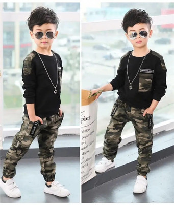 Sagar Impex Boys Casual T-shirt Trouser(Black)