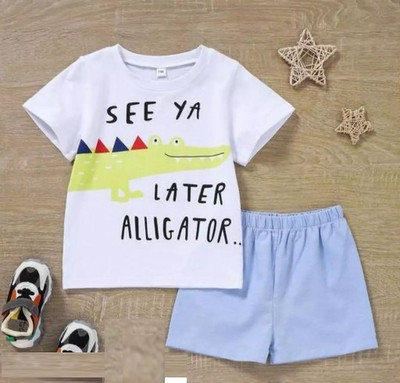 MUSNAHGARMENTS Boys & Girls Casual T-shirt Shorts(White)