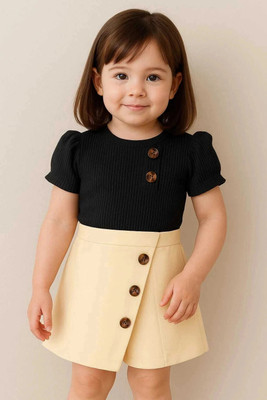 ANGELENTERPRISE Girls Casual T-shirt Skirt(Black-Cream)