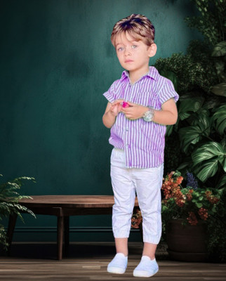 PINAMONI Baby Boys Party(Festive) Shirt Trouser(Purple)