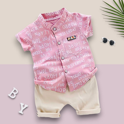 LittleRebel Baby Boys & Baby Girls Casual Shirt Shorts(ALPHA_PINK)