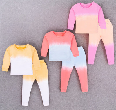 Yk Boys & Girls Casual T-shirt Pyjama(Yellow&White, Red&SkyBlue, Pink&Orange)