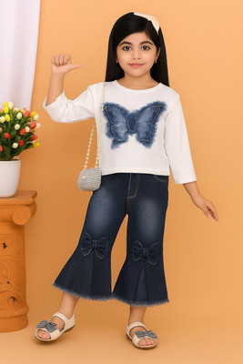 JMD Creation Baby Girls Casual Top Jeans(White, Blue)