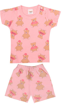 happiee bears Baby Boys & Baby Girls Casual T-shirt Shorts(Dark Pink)