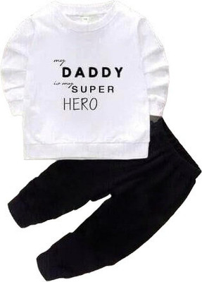 ROBLWINGS Boys Casual T-shirt Pant(White & Black)