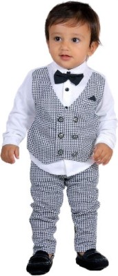 FROQUILIZ Baby Boys Party(Festive) Shirt Pant, Bow Tie, Blazer(White)