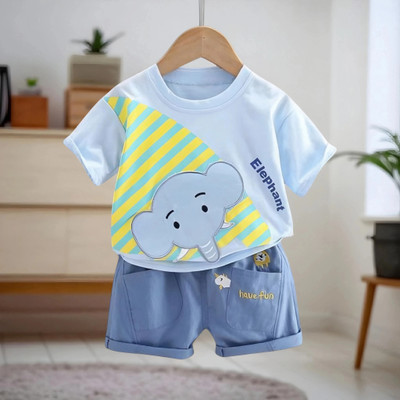 dingdong Baby Boys Casual T-shirt Pant(Blue)