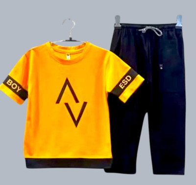 KYCLOTHING Boys Casual T-shirt Pant(Musturd & Black)