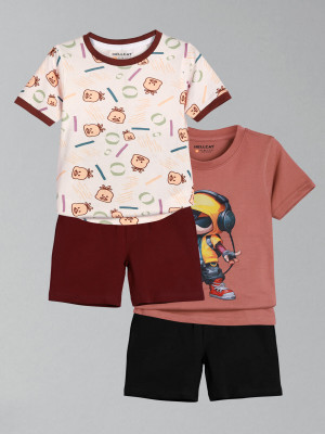 Hellcat Baby Boys Casual T-shirt Shorts(Maroon/Brown)