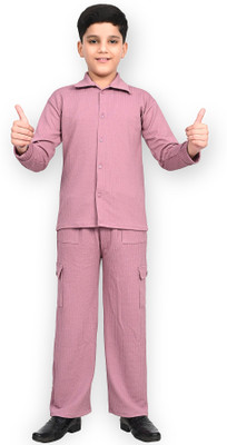 VKB Boys Casual Shirt Pant(Purple)