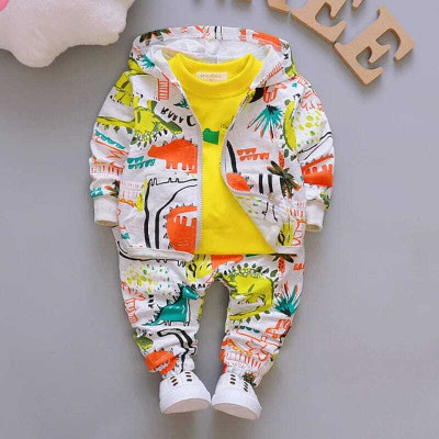 ZAFROONKIDZE Baby Boys & Baby Girls Dinosaur Party(Festive) Jacket Track Pants(YELLOW)