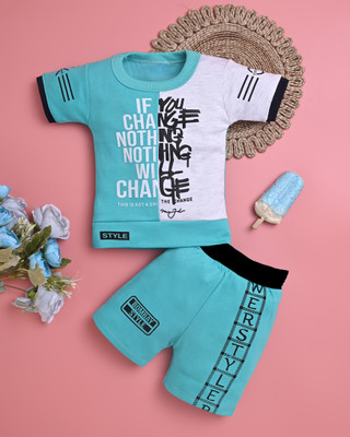 HALDER AND SONS Baby Boys Party(Festive) T-shirt Shorts(GREEN)