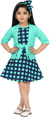 Samshil Fashion Girls Midi/Knee Length Casual Dress(Multicolor, 3/4 Sleeve)