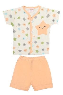 happiee bears Baby Boys & Baby Girls Casual Shirt Shorts(Peach)
