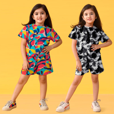 FEBVIBE Girls Casual T-shirt Shorts(Multi)