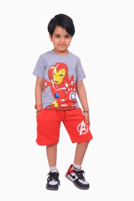 Karvik Couture Boys Avengers Casual T-shirt Shorts(grey)