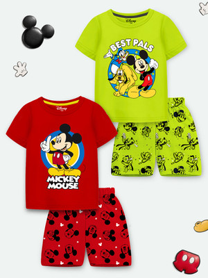 YK Disney Boys & Girls Mickey Casual T-shirt Shorts(Green, Red)