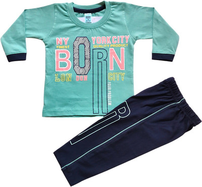 SANIKIDSWEAR Baby Boys & Baby Girls Casual T-shirt Pant(GREEN)