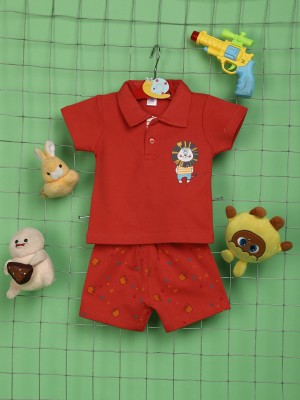 V-MART Baby Boys & Baby Girls Casual T-shirt Shorts(Red)