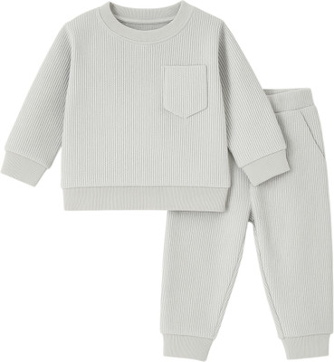 HuggleBug Boys & Girls Casual T-shirt Track Pants(Light Grey)